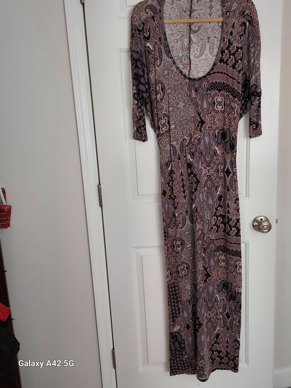Paisley Scoop-Neck Maxi Dress in Brown and Black